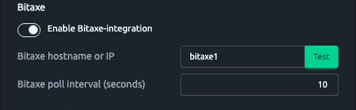 Settings → Bitaxe subsection