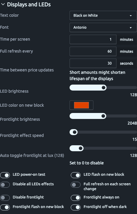 Settings → Displays and LEDs