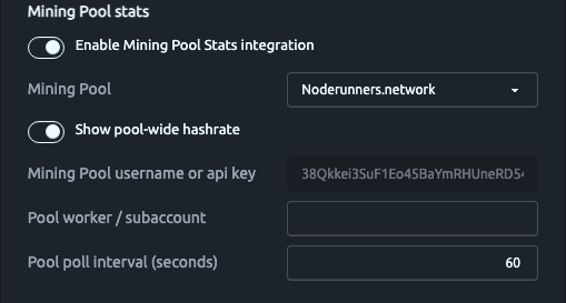 Settings → Mining Pool stats subsection